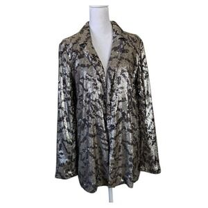 Anthropologie Maeve Jordyn Blazer Small Sequined Glittery Party Oversize Silver